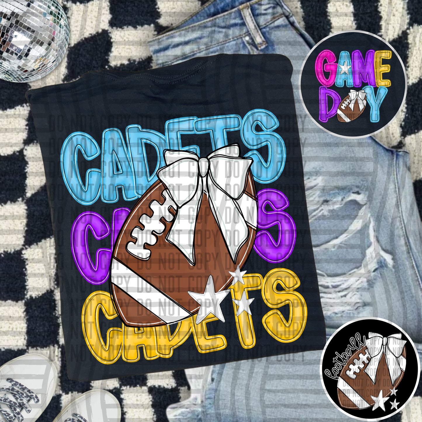 Bright Preppy Stacked Football with optional pocket/sleeve - DIGITAL DOWNLOAD 300 dpi