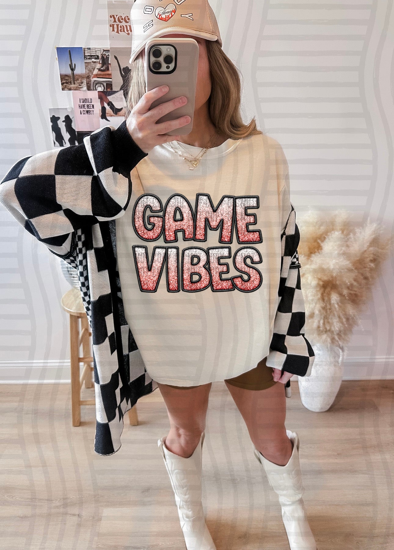 GAME VIBES - GLITTER - Faux Embroidery - Color Dropdown Digital Download 300DPI PNG FILE