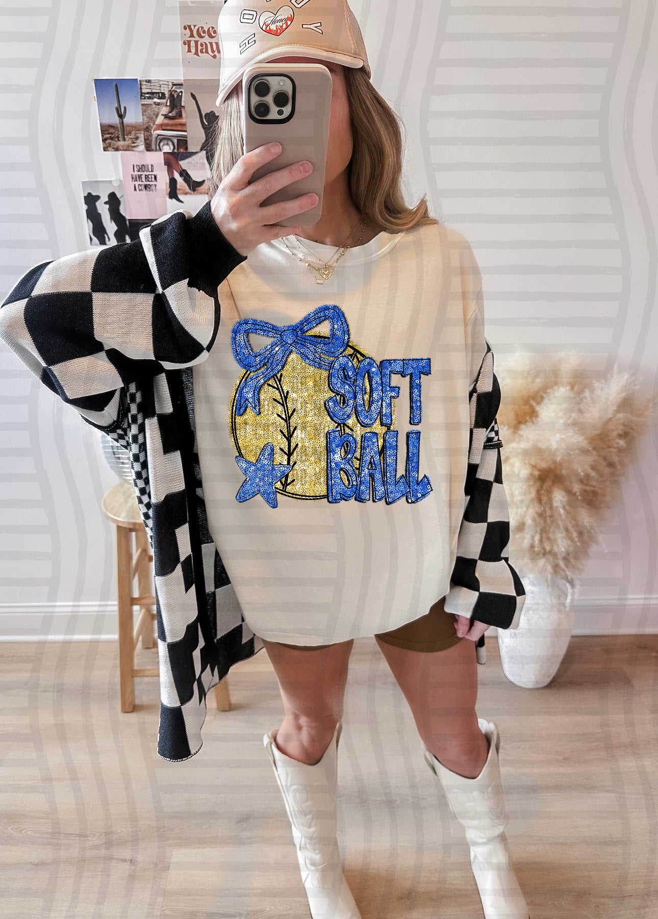 Softball with bow -Faux sequin- Color Dropdown Digital Download 300DPI PNG FILE