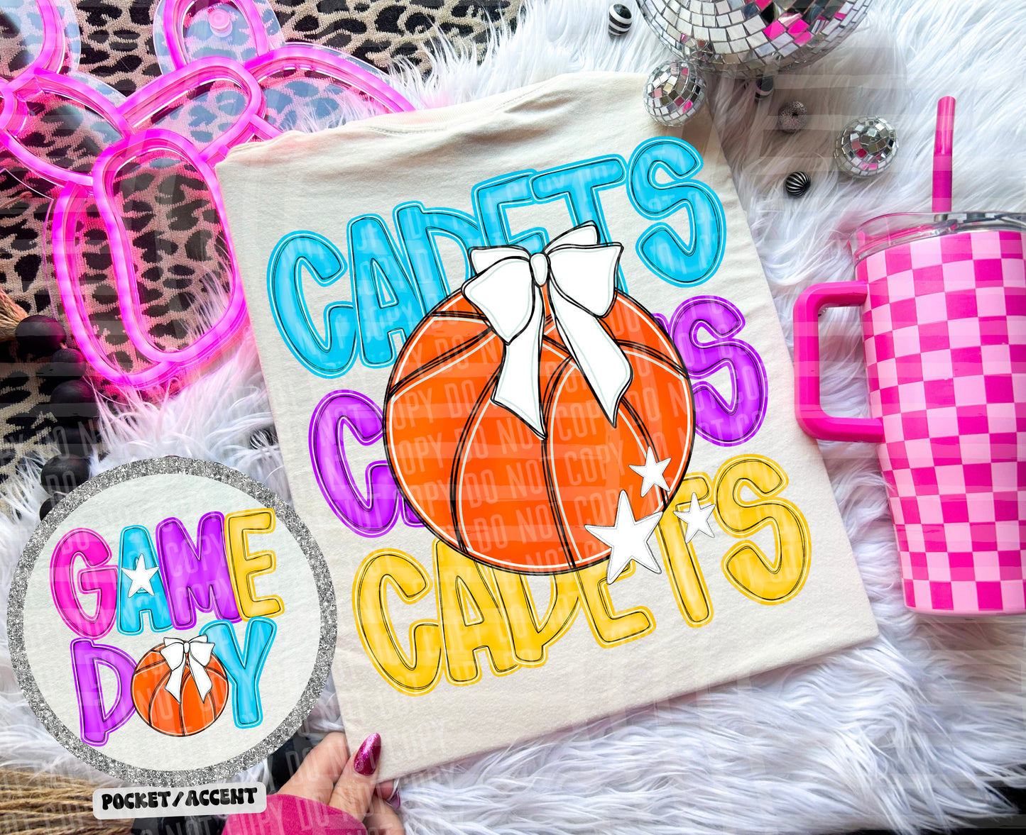 Bright Preppy Stacked Basketball Dropdown Digital Download 300DPI PNG FILE