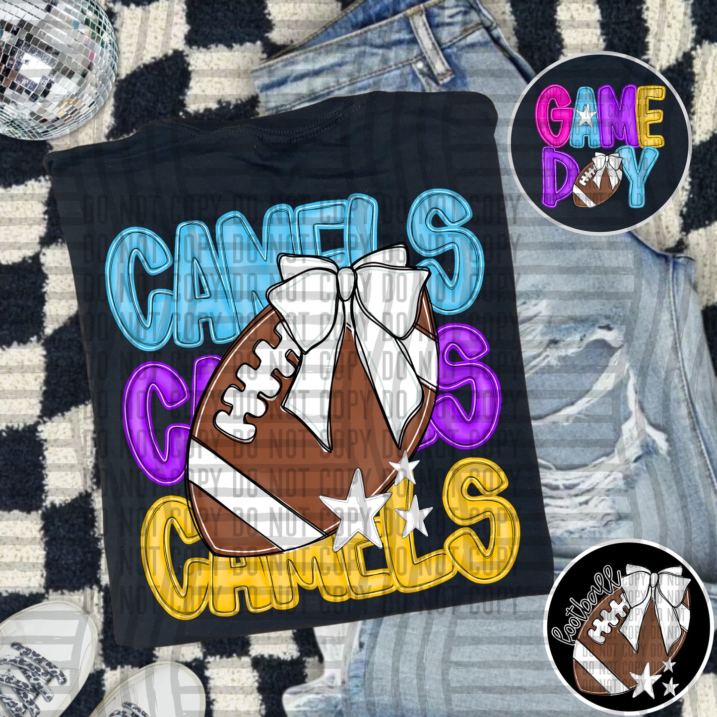 Bright Preppy Stacked Football with optional pocket/sleeve - DIGITAL DOWNLOAD 300 dpi