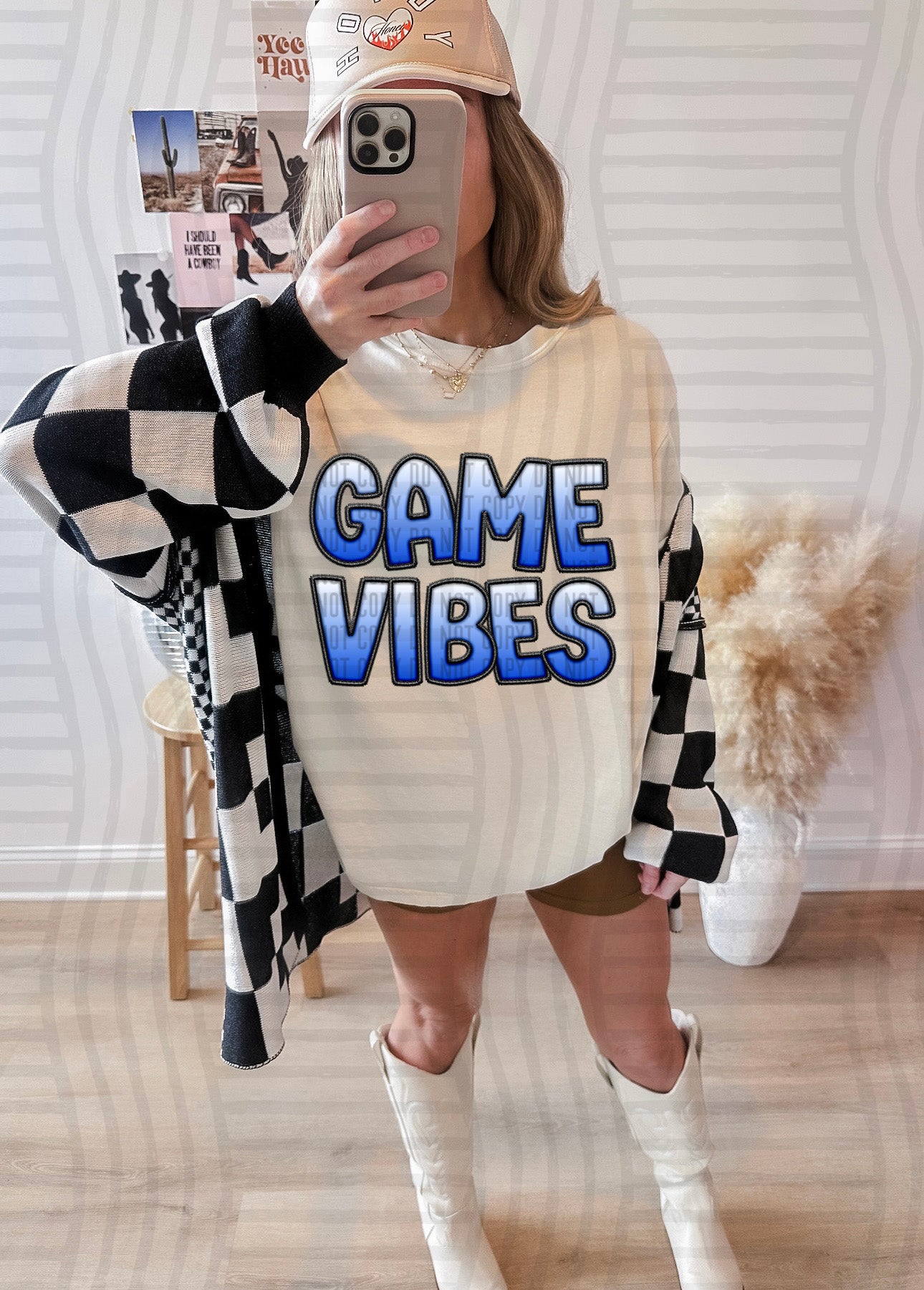 GAME VIBES - SOLID OMBRE - Faux Embroidery - Color Dropdown Digital Download 300DPI PNG FILE