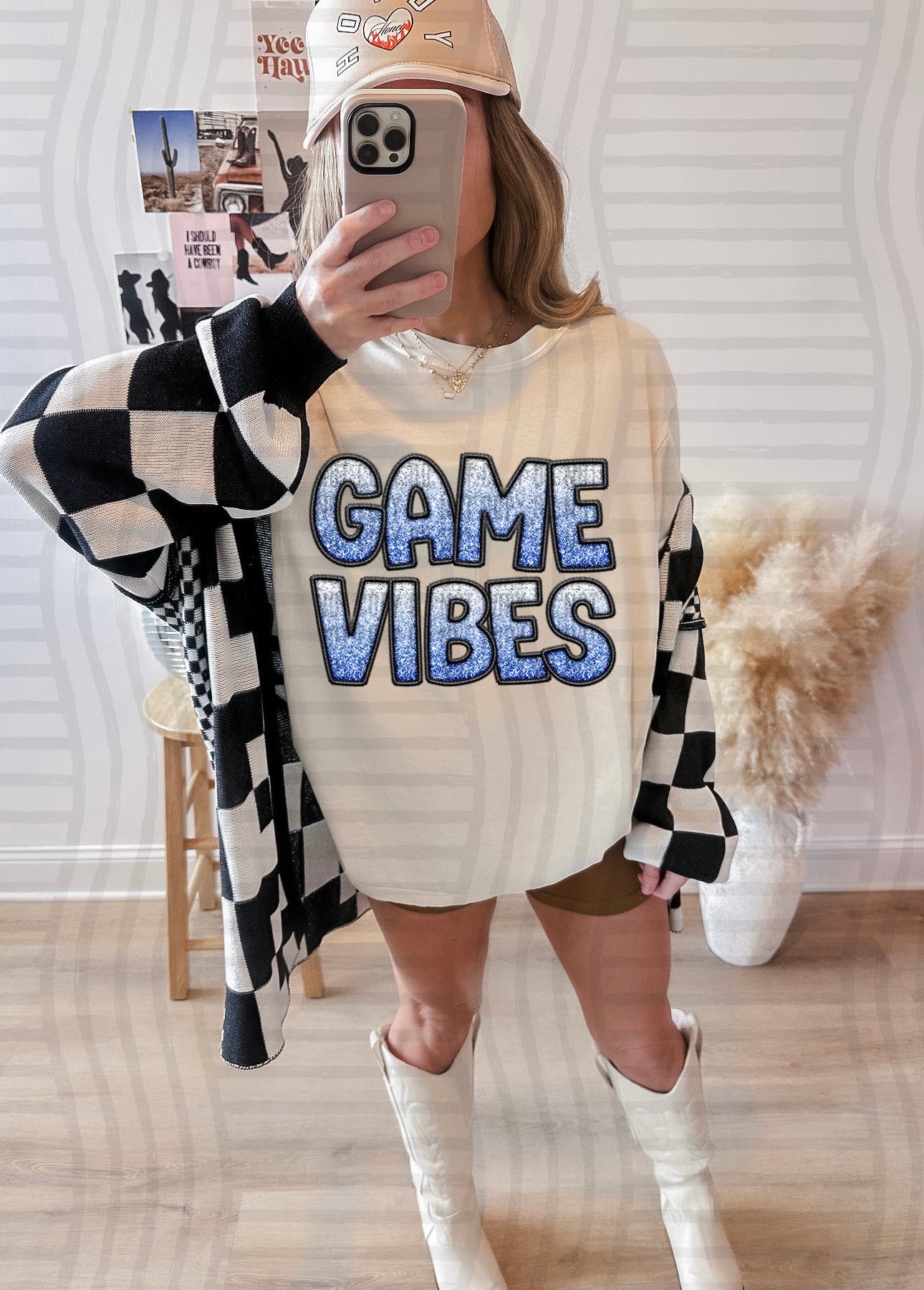 GAME VIBES - GLITTER - Faux Embroidery - Color Dropdown Digital Download 300DPI PNG FILE