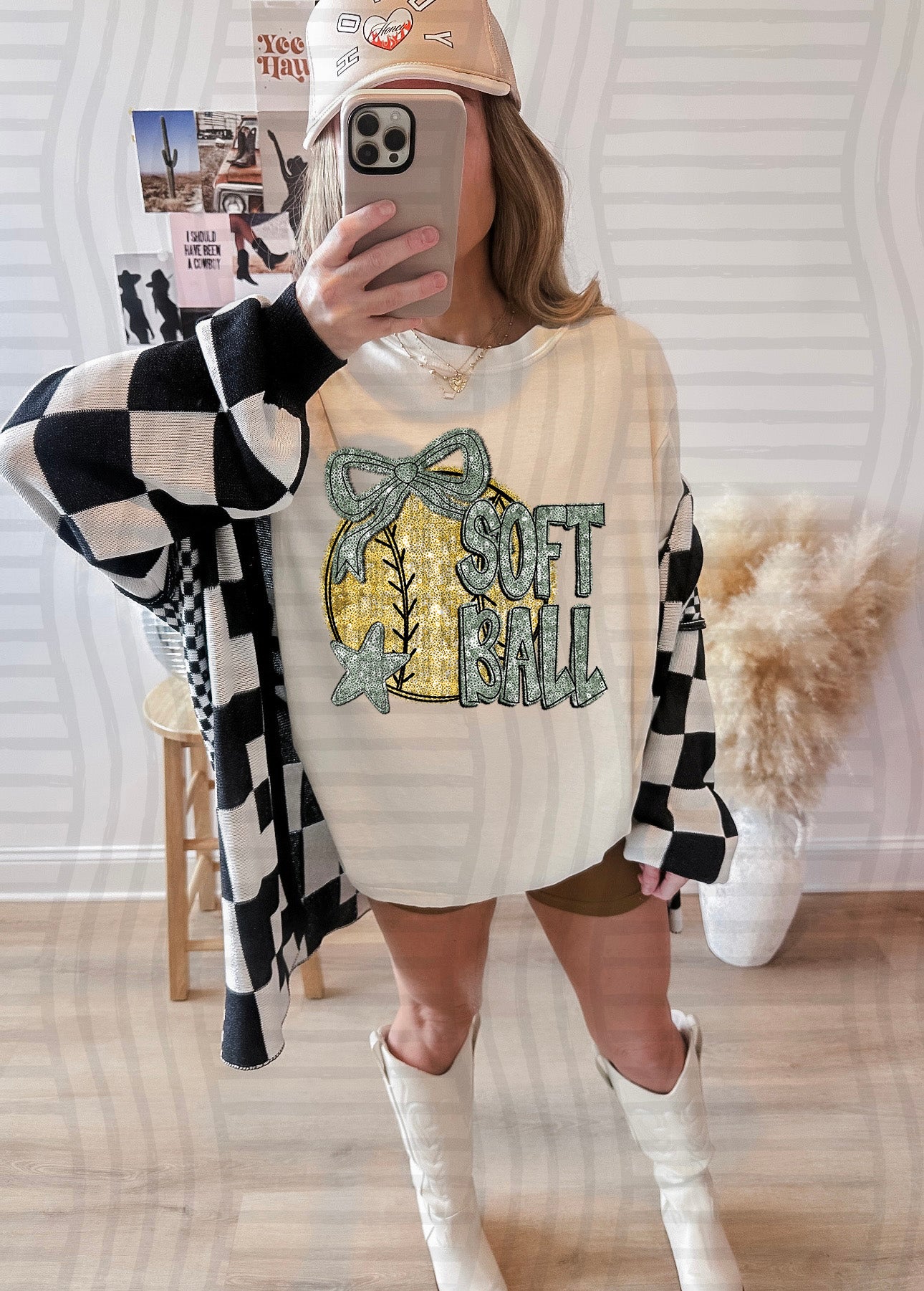 Softball with bow -Faux sequin- Color Dropdown Digital Download 300DPI PNG FILE