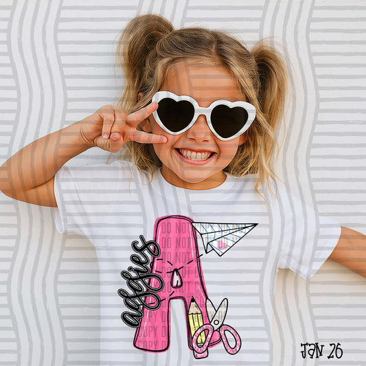 Pink Initials School -  Custom + DROPDOWN - 300 DPI digital download
