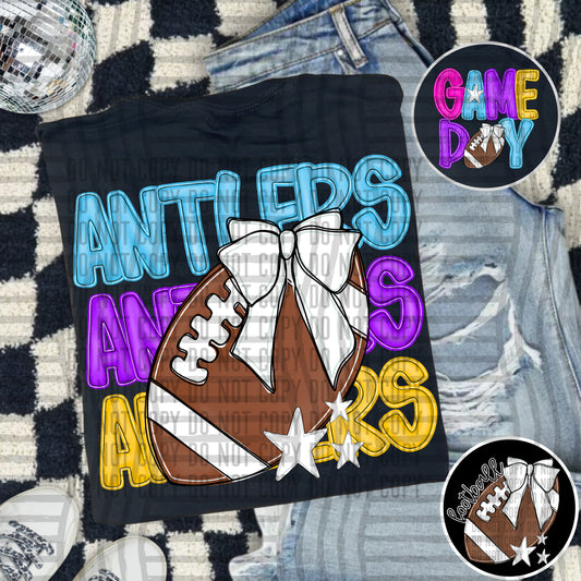 Bright Preppy Stacked Football with optional pocket/sleeve - DIGITAL DOWNLOAD 300 dpi