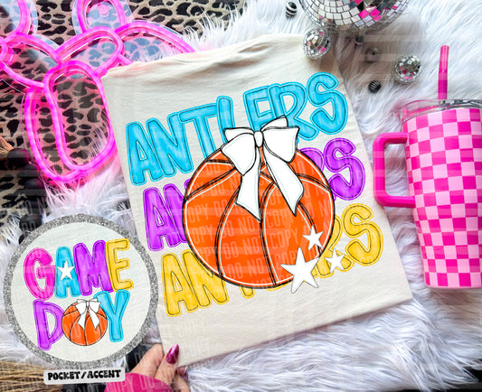 Bright Preppy Stacked Basketball Dropdown Digital Download 300DPI PNG FILE