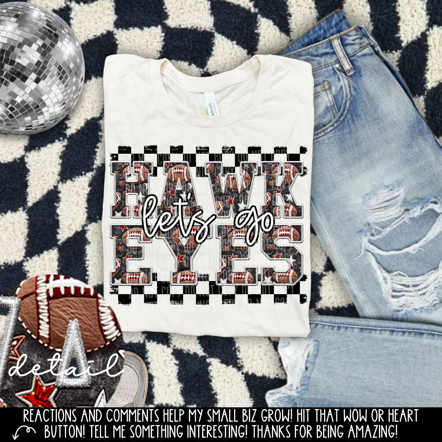 Let’s Go Football Faux Embroidery Checkered Mascots Dropdown With Custom Digital Download 300 DPI PNG