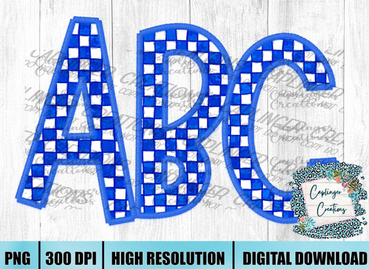 Blue checkered Faux Embroidery - ALPHA SET A-Z - Digital download 300DPI PNG FILE