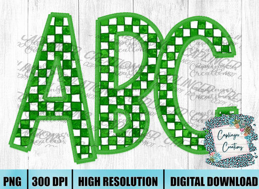 Green checkered Faux Embroidery - ALPHA SET A-Z - Digital download 300DPI PNG FILE