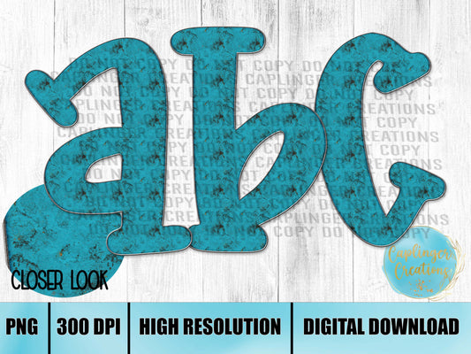 Turquoise STYLE 1 - ALPHA SET A-Z - Digital download 300DPI PNG FILE