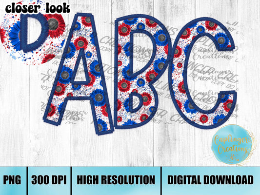 Patriotic Floral - ALPHA SET A-Z - Digital download 300DPI PNG FILE