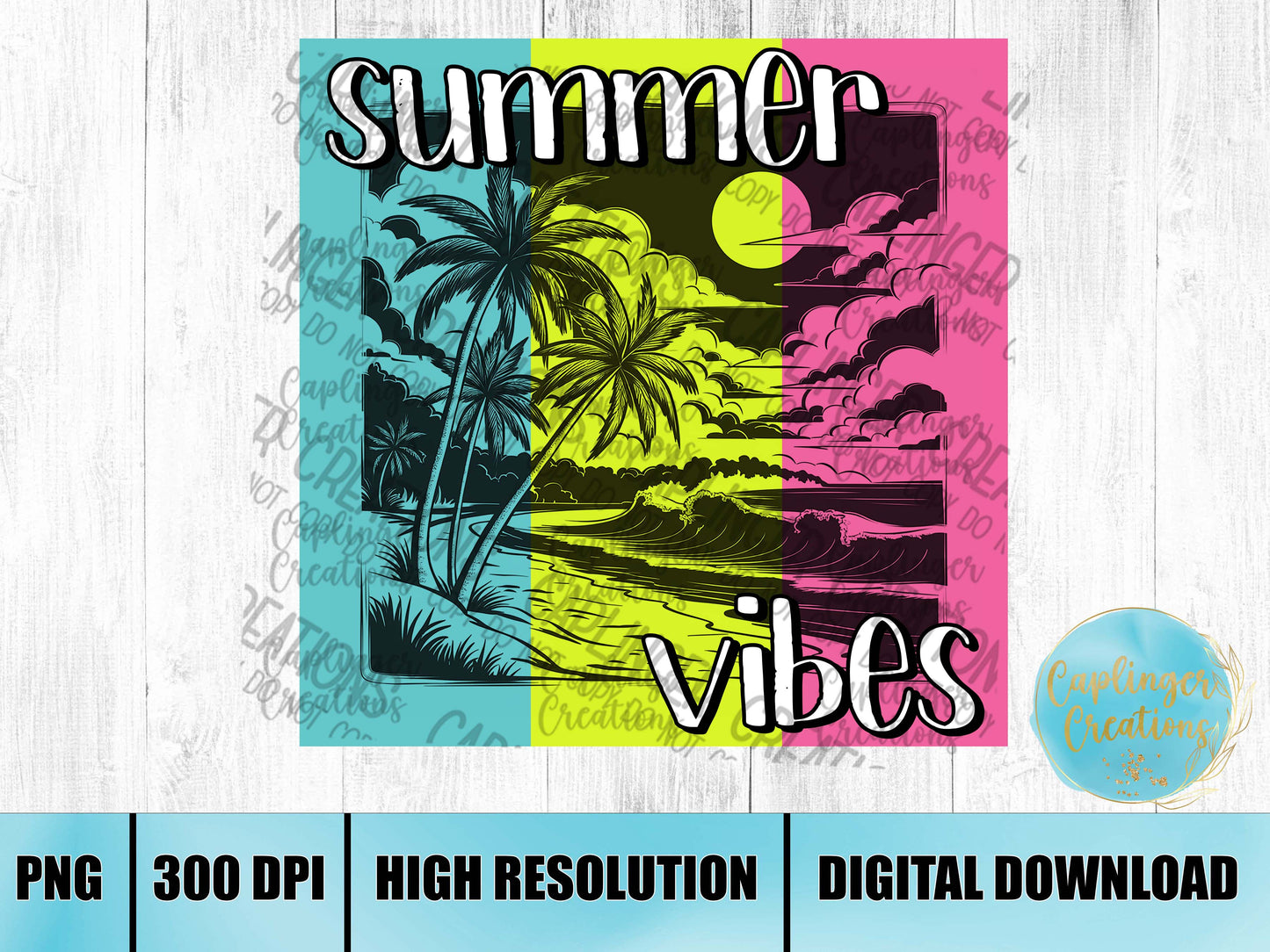 Summer vibes- Digital download 300DPI PNG FILE (2 files included for black shirts and colored)