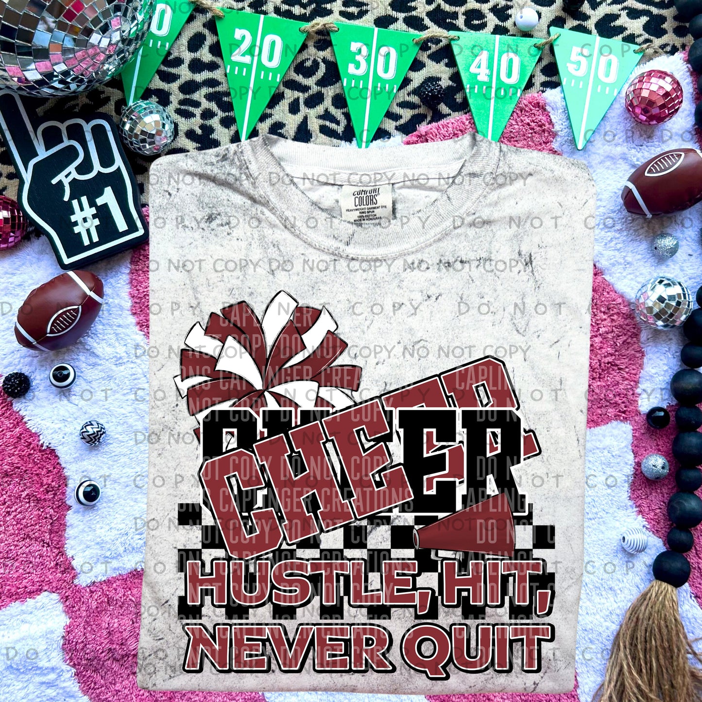 Cheer hustle, hit, never quit - Color Dropdown Digital Download 300DPI PNG FILE