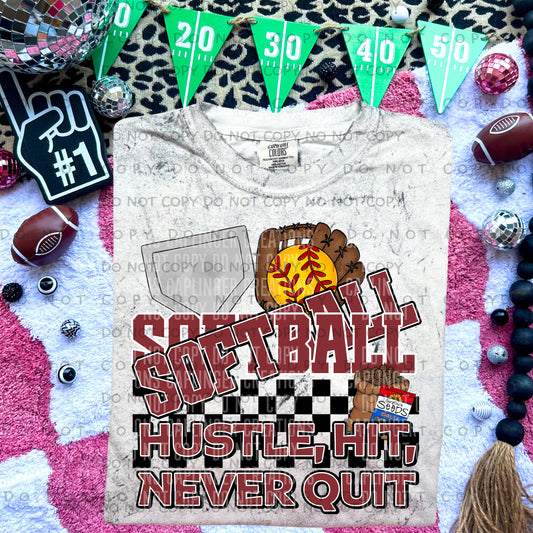 SOFTBALL hustle, hit, never quit- Color Dropdown Digital Download 300DPI PNG FILE