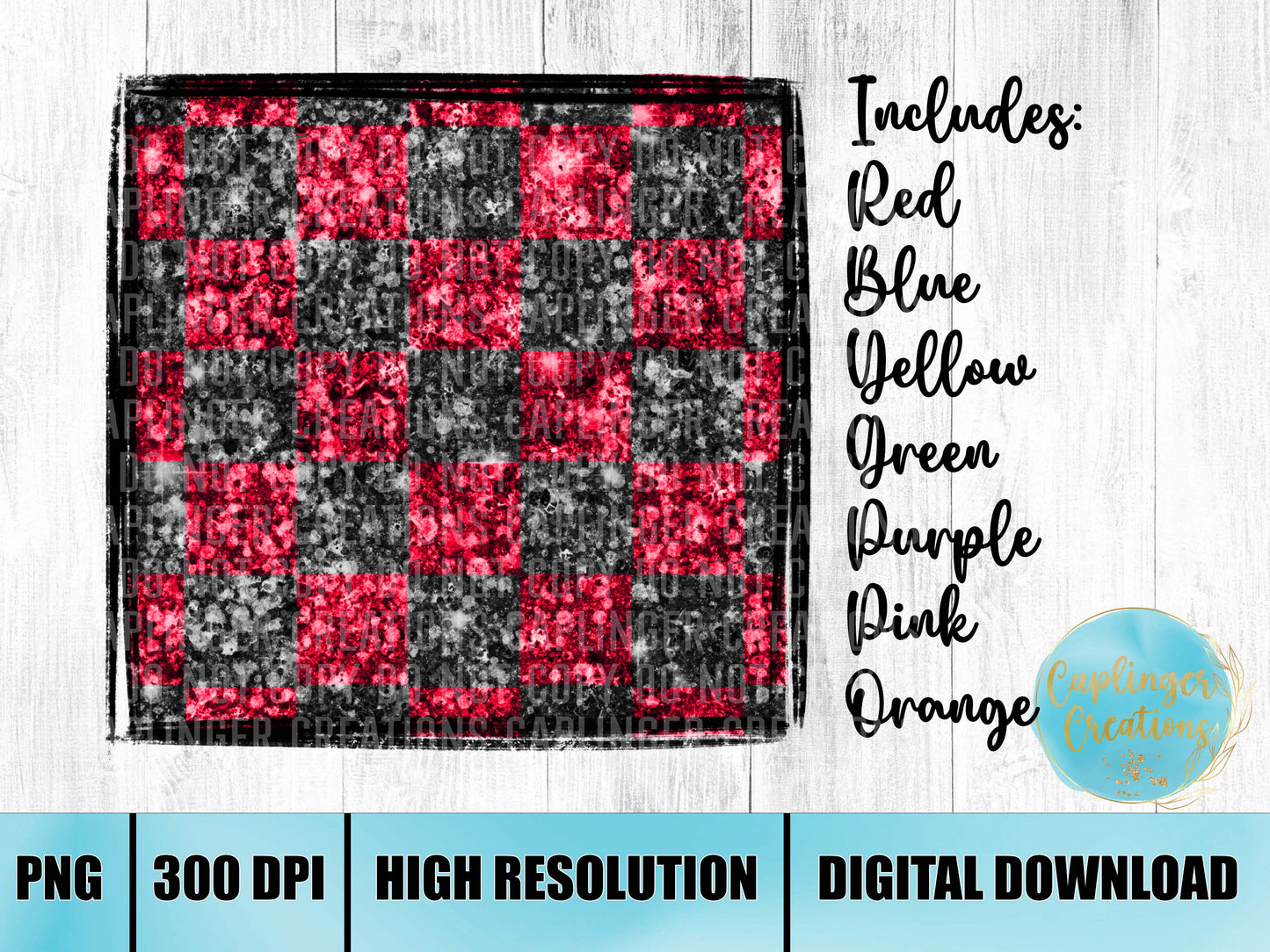 Total of 7 Checkered Digital background Frames - Includes: Red, Blue, Yellow, Green, Purple, Pink, and Orange - Digital download 300DPI PNG FILE
