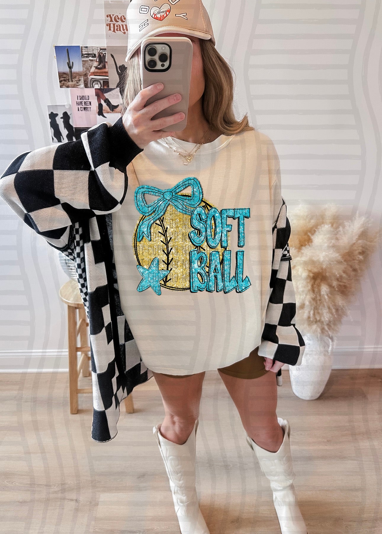 Softball with bow -Faux sequin- Color Dropdown Digital Download 300DPI PNG FILE