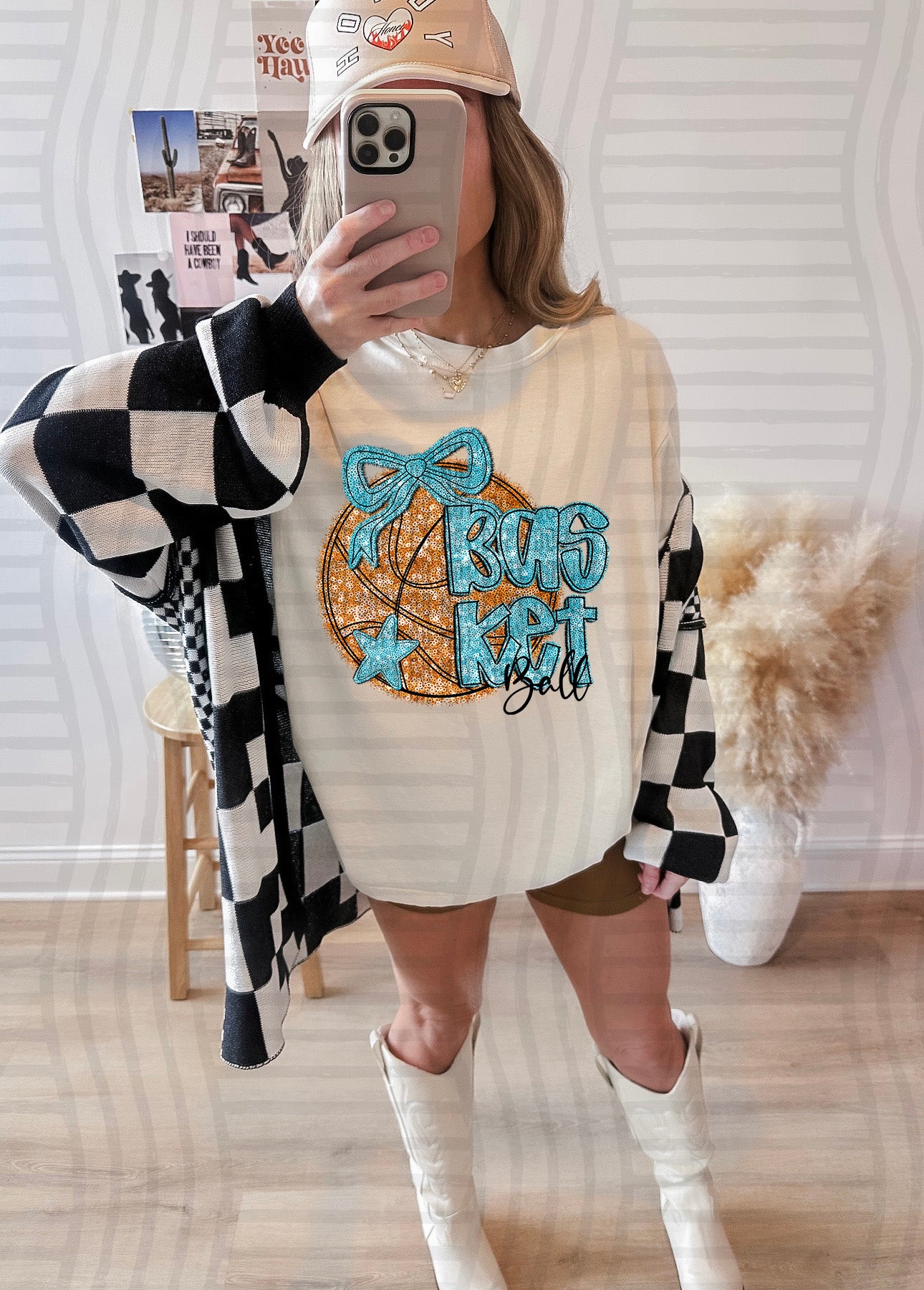 Basketball with bow - Faux sequin- Color Dropdown Digital Download 300DPI PNG FILE