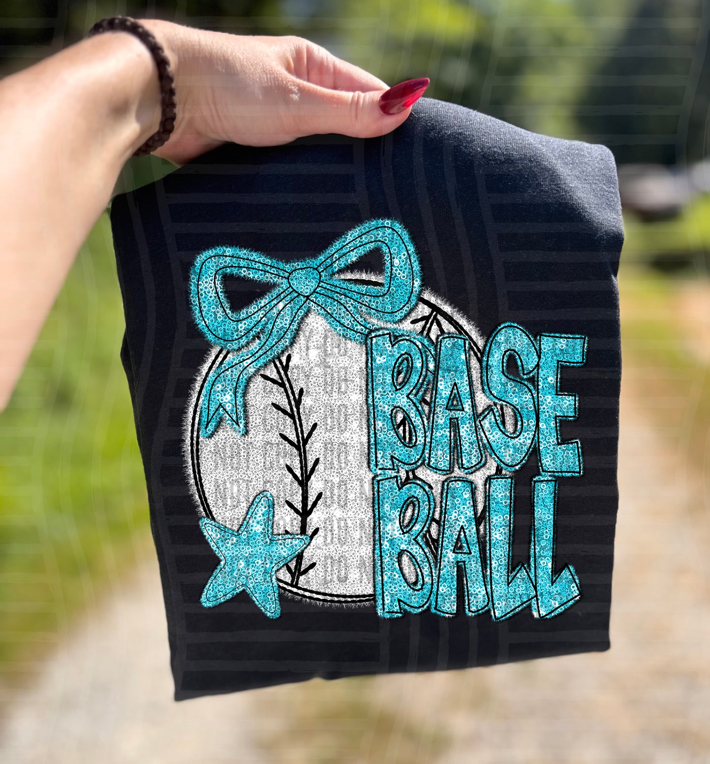 Baseball with bow - Faux sequin- Color Dropdown Digital Download 300DPI PNG FILE