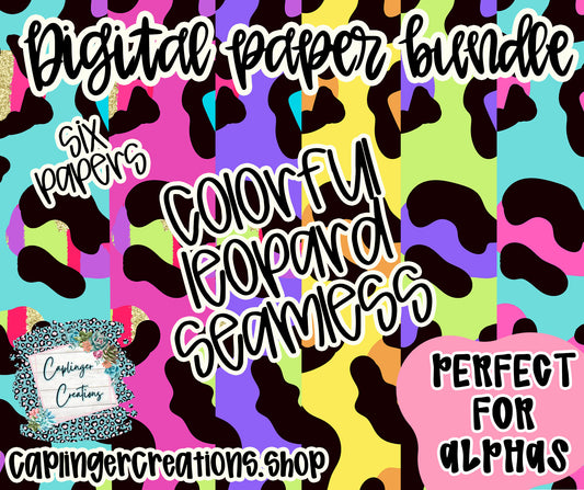 Digital Paper bundle - COLORFUL LEOPARD - Digital download 300DPI PNG FILE