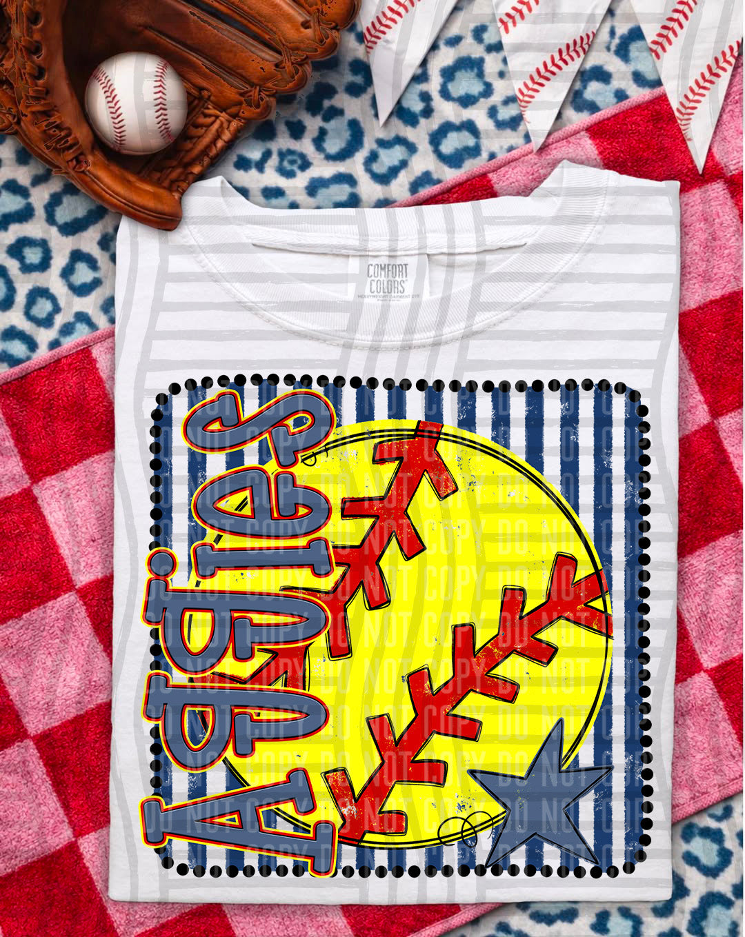Softball RWB Framed -  Custom + DROPDOWN - 300 DPI digital download