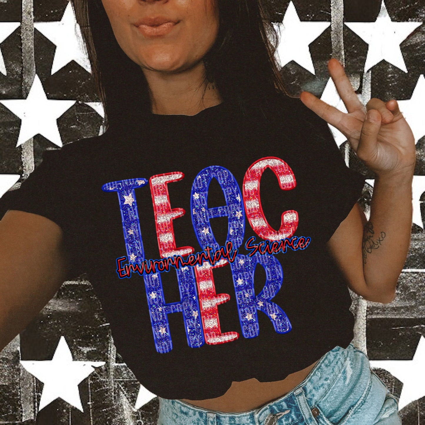 Stars and Stripes Teacher - DROPDOWN + CUSTOM - Digital Download 300DPI PNG FILE