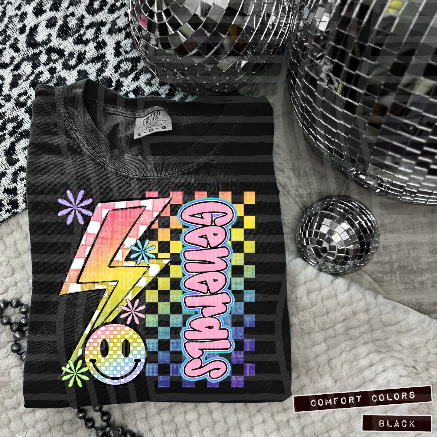 Sideways Rainbow Checker Bolt Happy Mascots Dropdown - Digital Download 300DPI PNG FILE