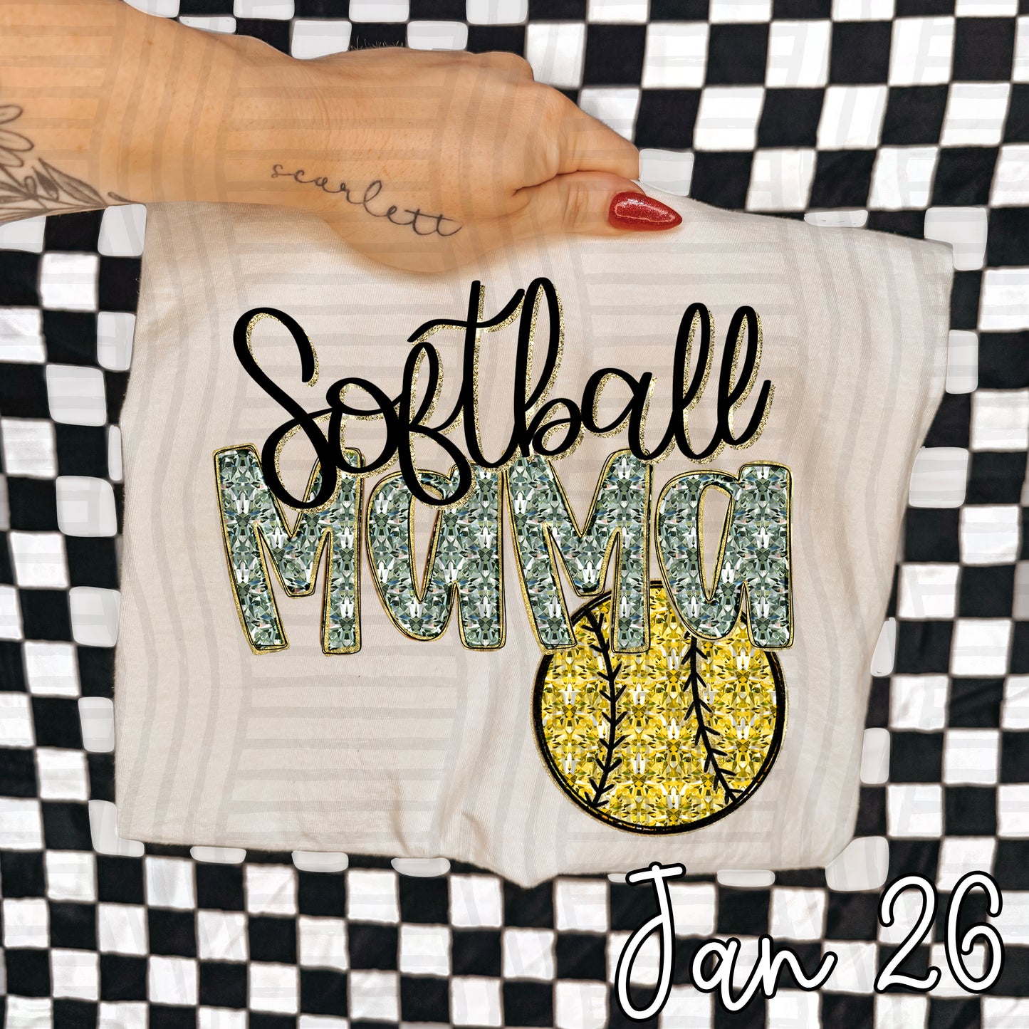 SOFTBALL Mama Bling - Faux Diamonds - Color Dropdown Digital Download 300DPI PNG FILE
