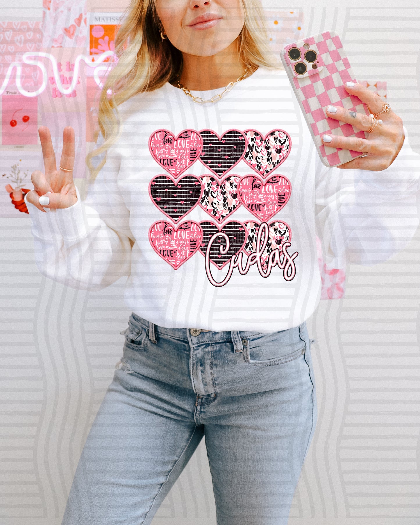 Faux Embroidery Heart Mascots - Custom + Dropdown - 300 dpi Digital Download
