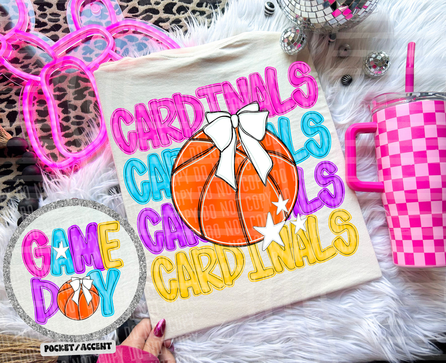 Bright Preppy Stacked Basketball Dropdown Digital Download 300DPI PNG FILE
