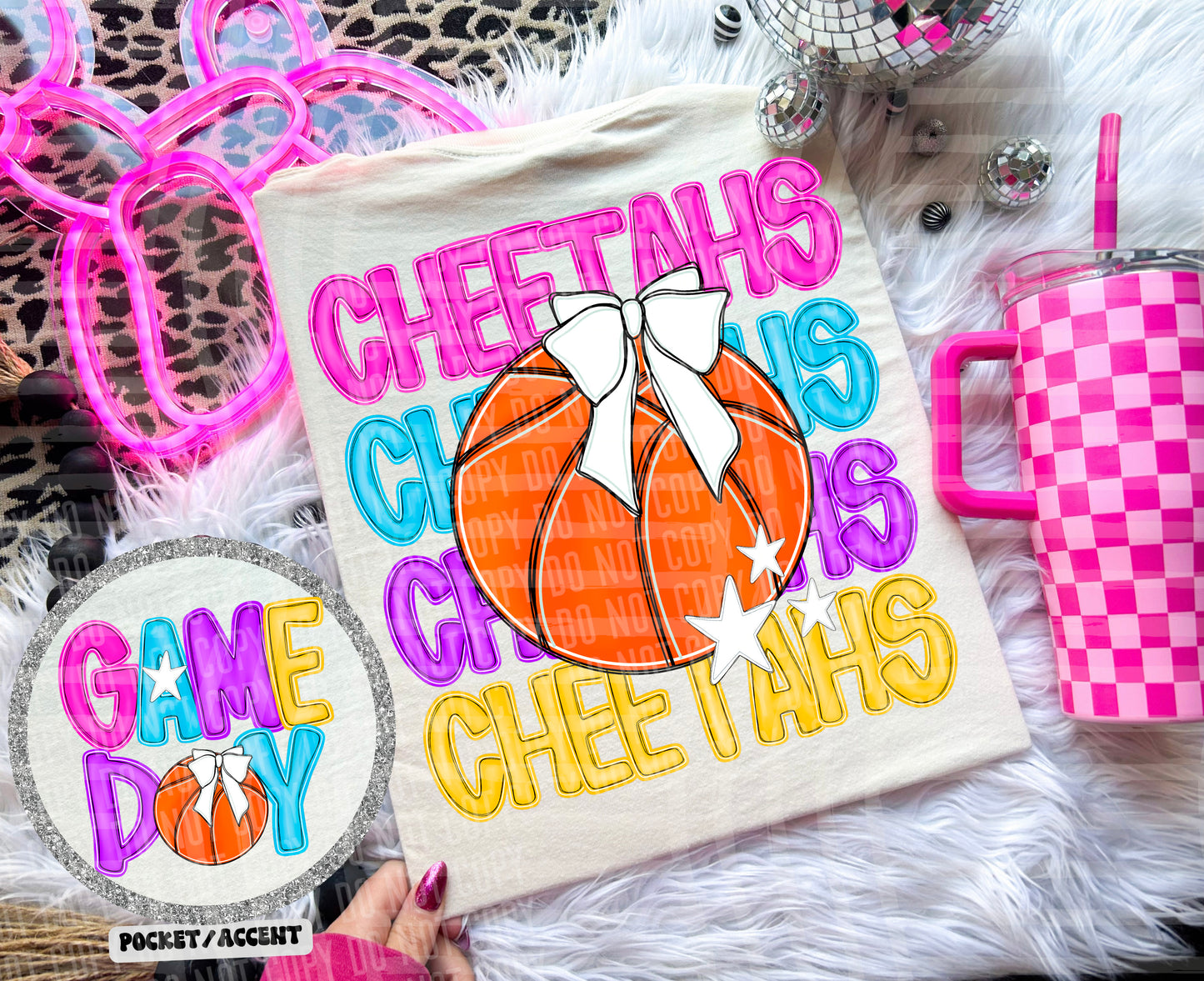 Bright Preppy Stacked Basketball Dropdown Digital Download 300DPI PNG FILE