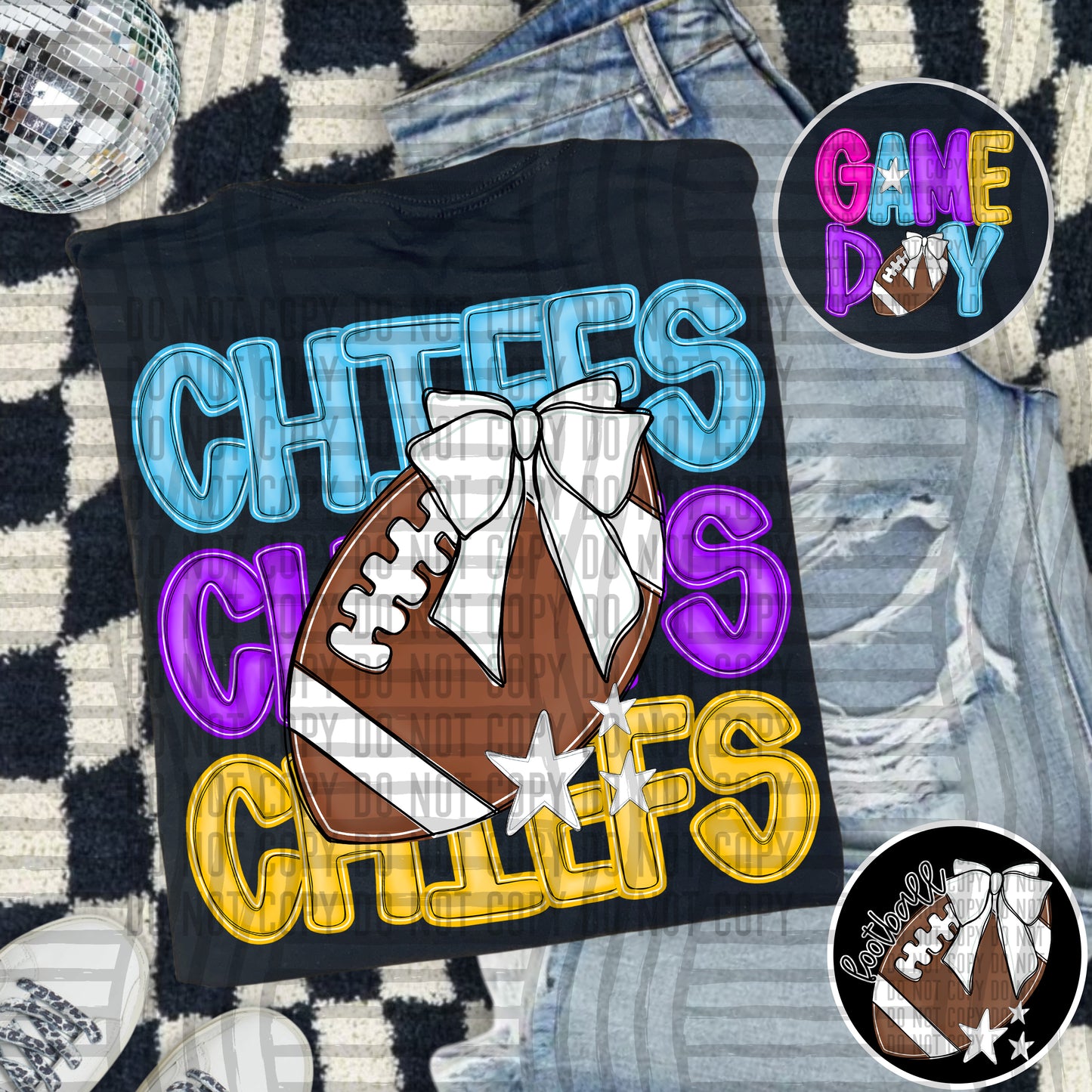 Bright Preppy Stacked Football with optional pocket/sleeve - DIGITAL DOWNLOAD 300 dpi