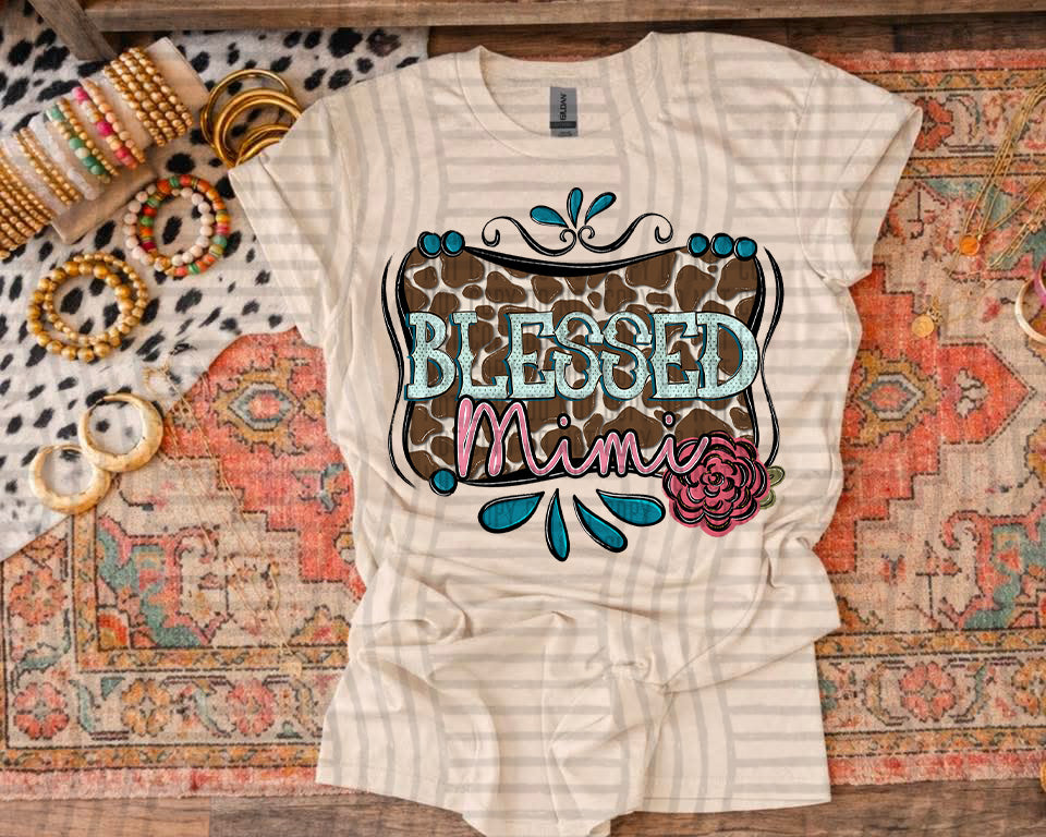 Blessed Cowhide & Turquoise Mom names -  Custom + Dropdown 300 DPI digital download