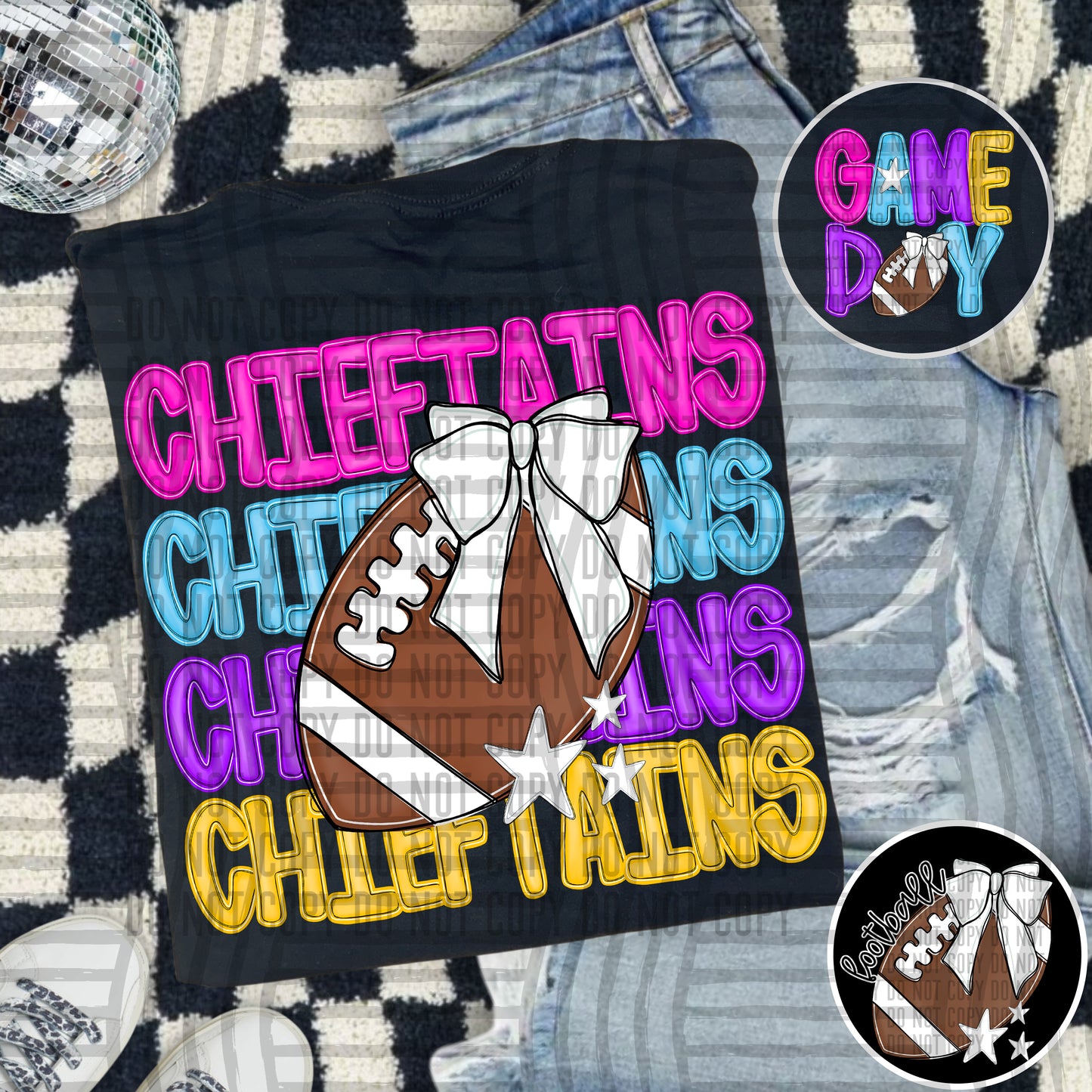 Bright Preppy Stacked Football with optional pocket/sleeve - DIGITAL DOWNLOAD 300 dpi