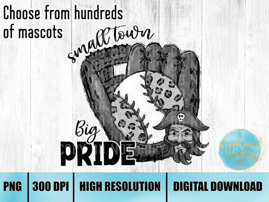 Custom Mascot Grayscale Small town big pride Baseball/Glove - Digital download 300DPI PNG FILE