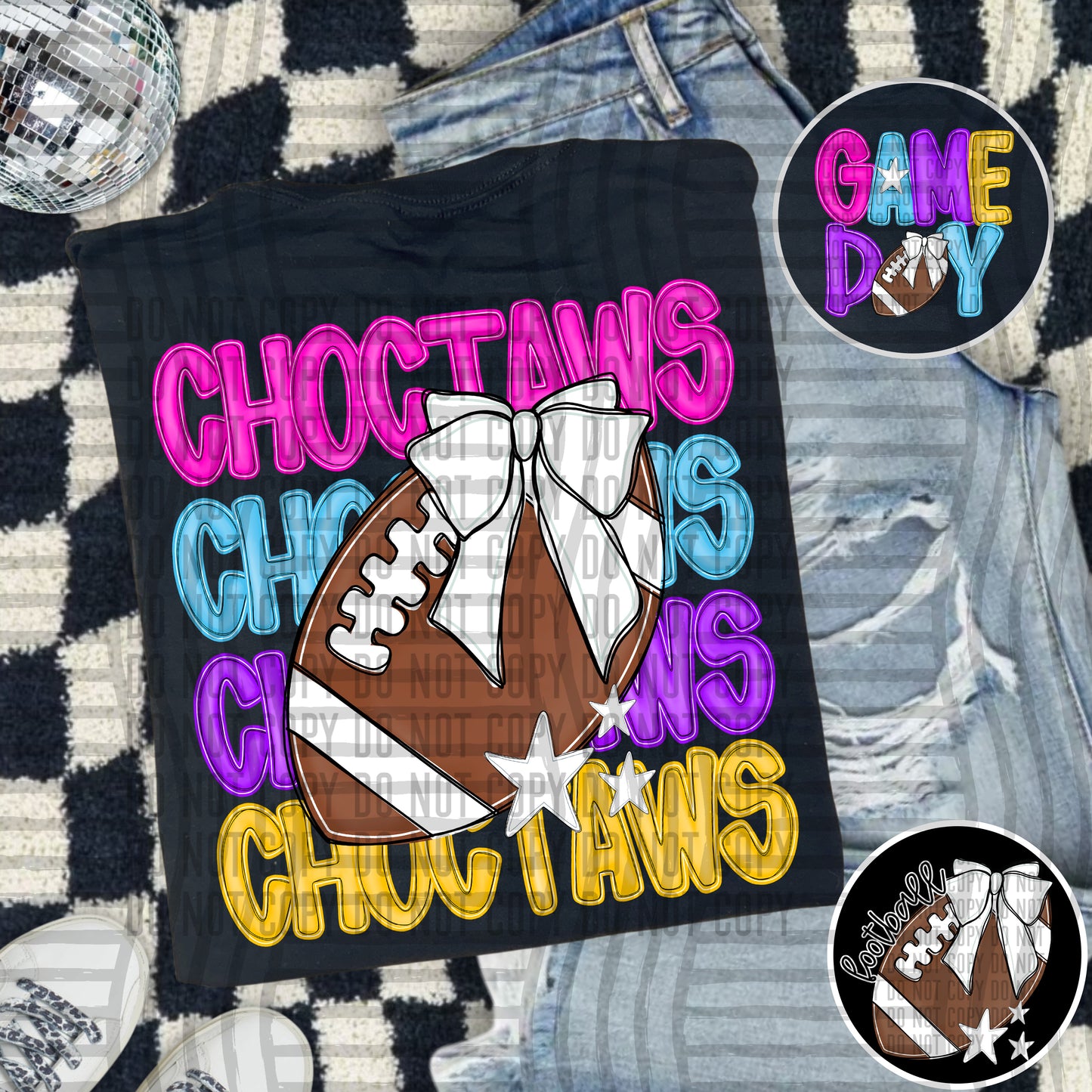 Bright Preppy Stacked Football with optional pocket/sleeve - DIGITAL DOWNLOAD 300 dpi