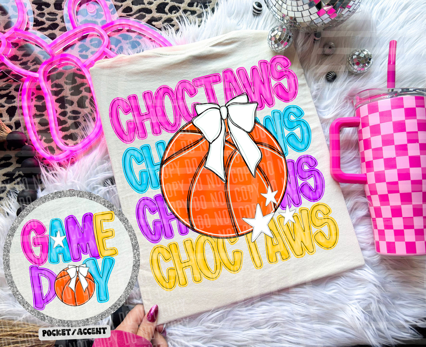 Bright Preppy Stacked Basketball Dropdown Digital Download 300DPI PNG FILE