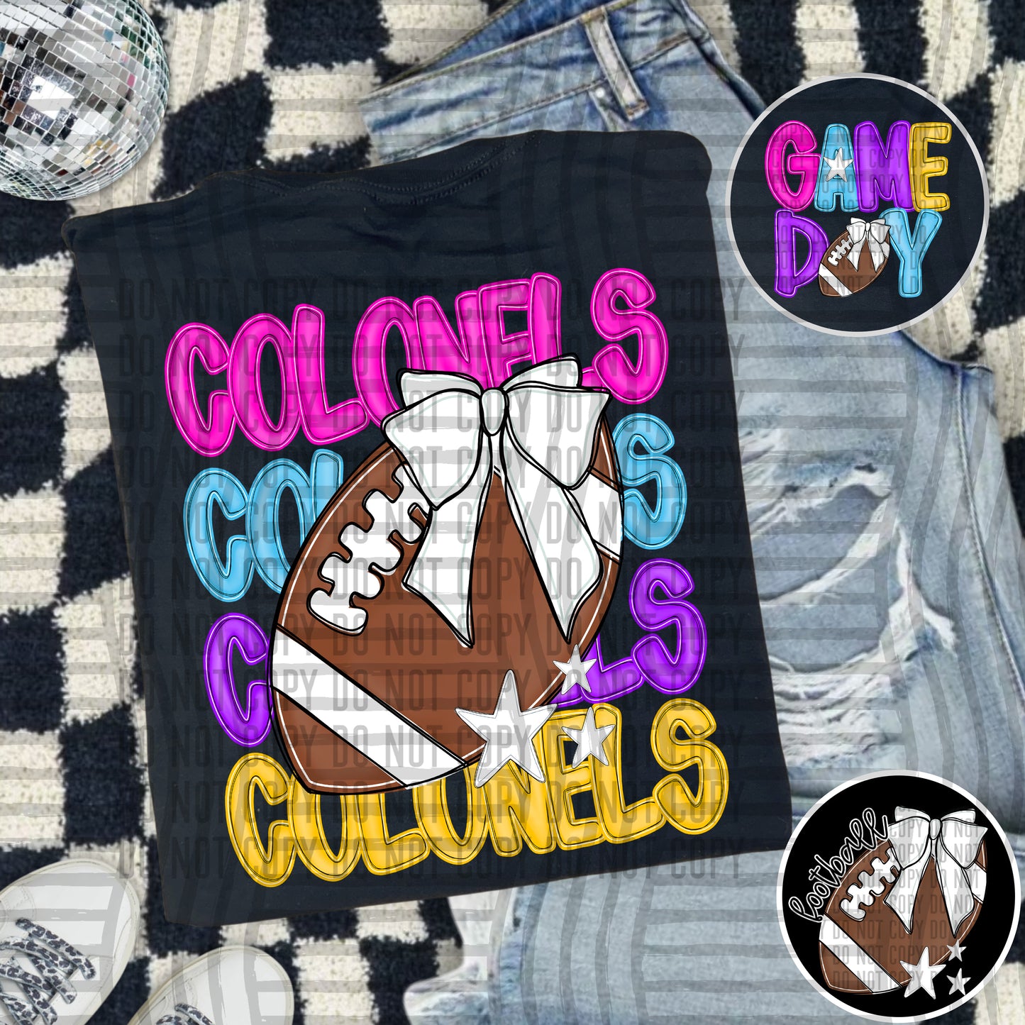 Bright Preppy Stacked Football with optional pocket/sleeve - DIGITAL DOWNLOAD 300 dpi