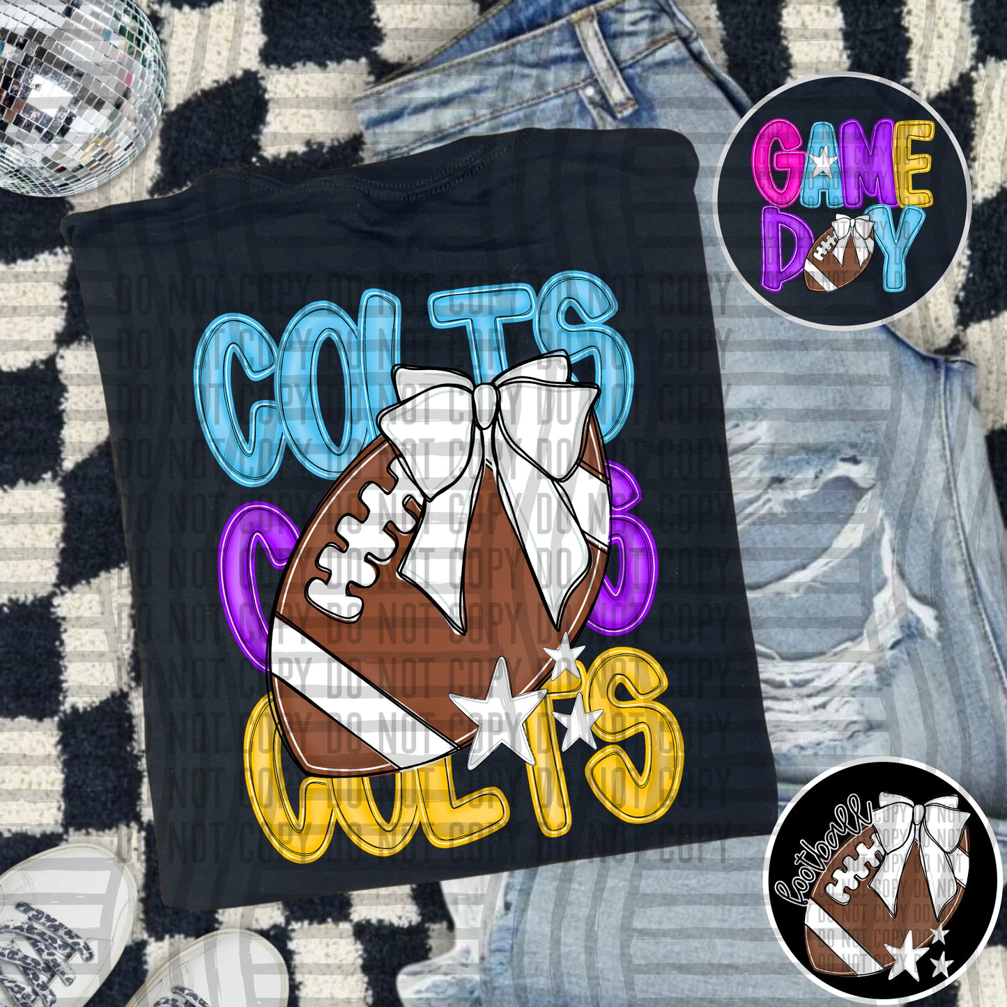 Bright Preppy Stacked Football with optional pocket/sleeve - DIGITAL DOWNLOAD 300 dpi