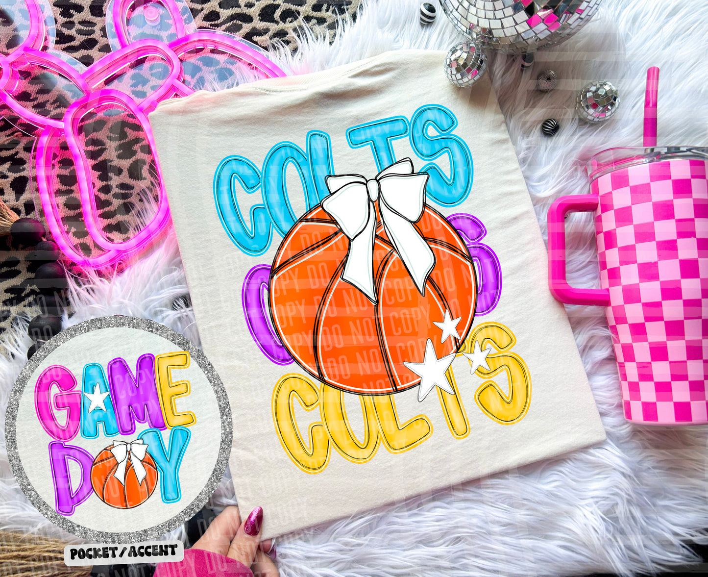 Bright Preppy Stacked Basketball Dropdown Digital Download 300DPI PNG FILE