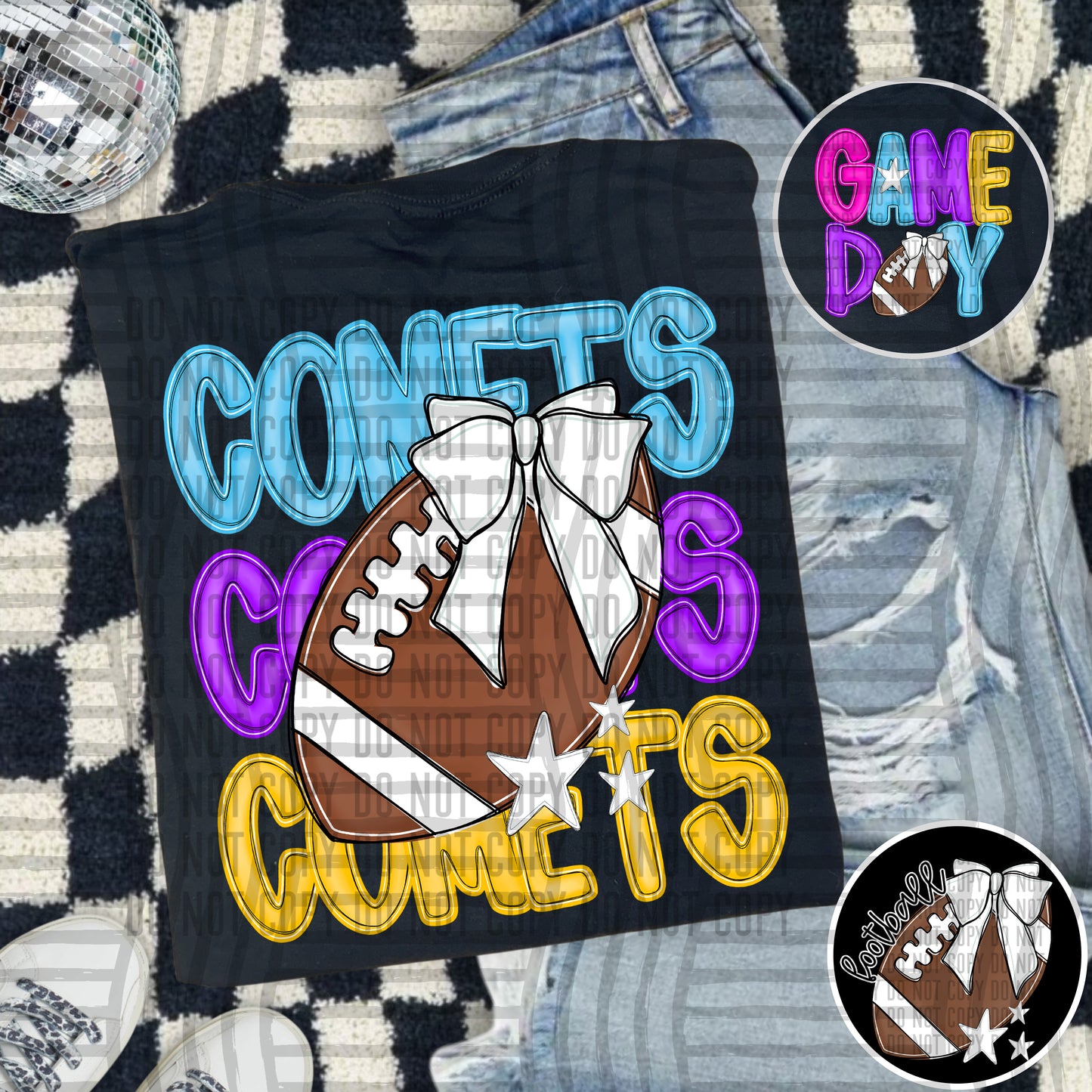 Bright Preppy Stacked Football with optional pocket/sleeve - DIGITAL DOWNLOAD 300 dpi