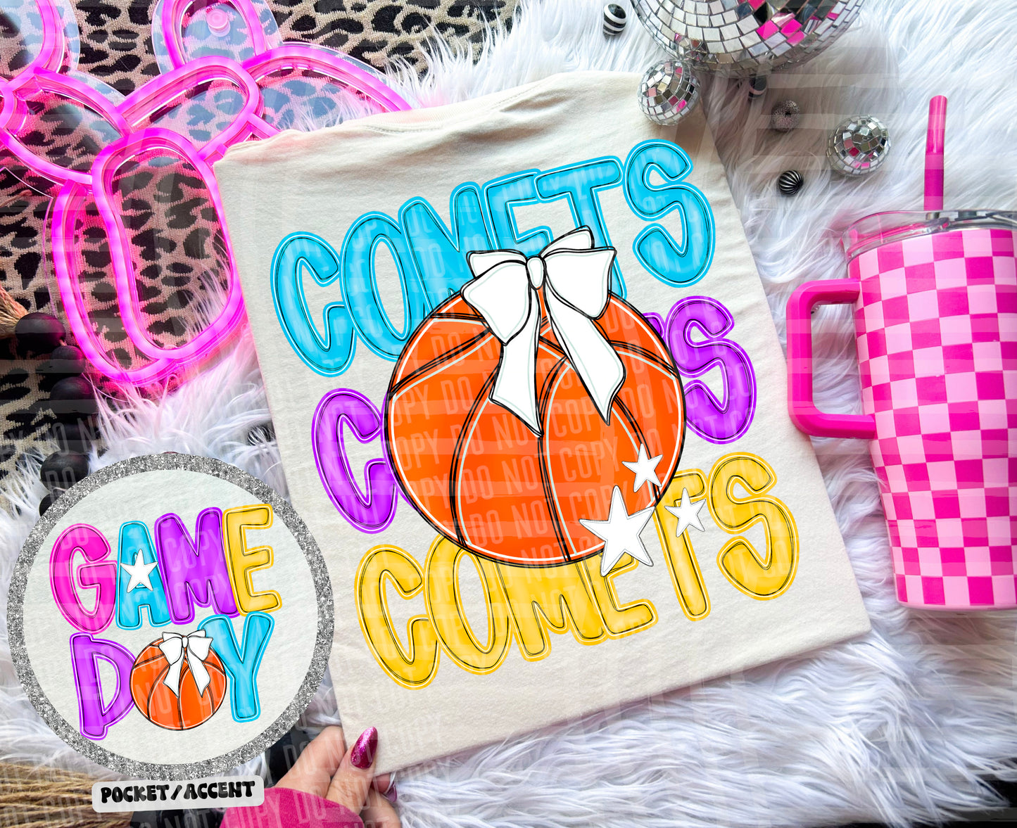Bright Preppy Stacked Basketball Dropdown Digital Download 300DPI PNG FILE