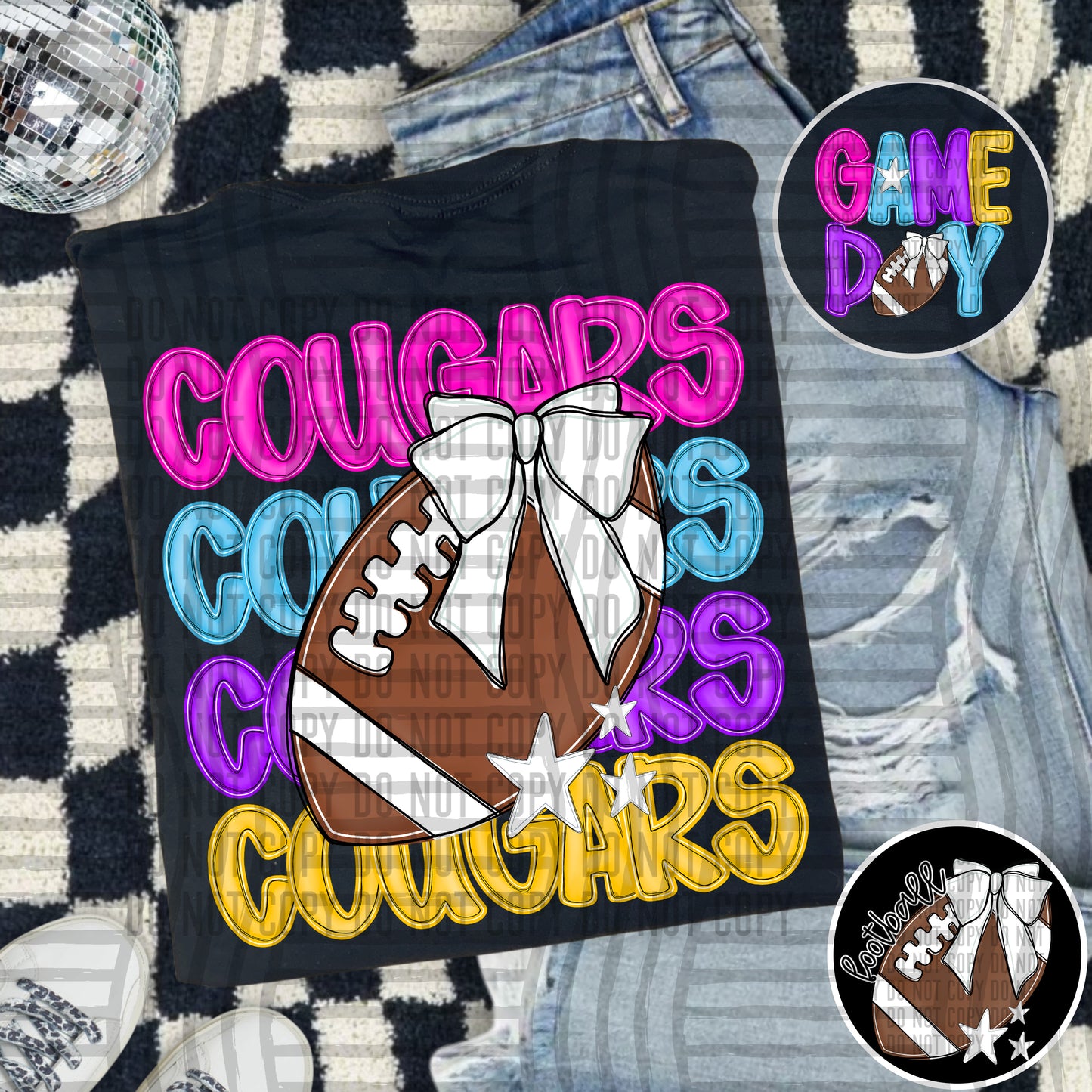 Bright Preppy Stacked Football with optional pocket/sleeve - DIGITAL DOWNLOAD 300 dpi