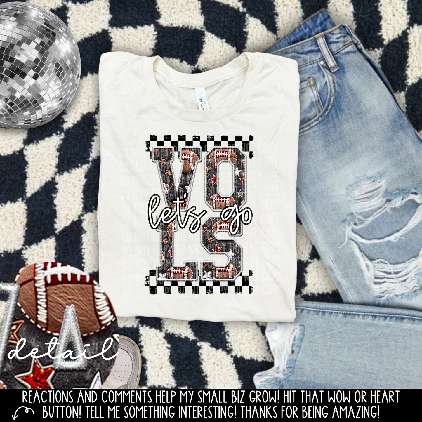 Let’s Go Football Faux Embroidery Checkered Mascots Dropdown With Custom Digital Download 300 DPI PNG