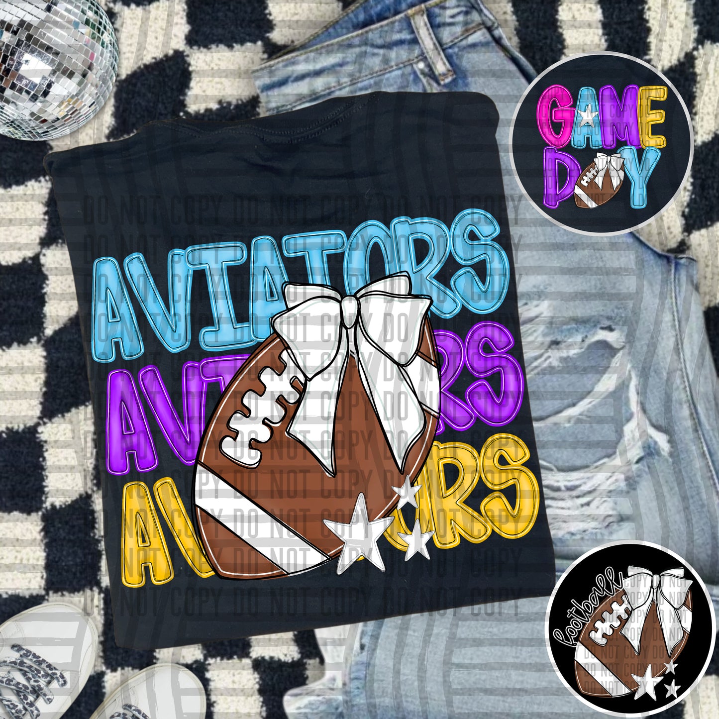Bright Preppy Stacked Football with optional pocket/sleeve - DIGITAL DOWNLOAD 300 dpi