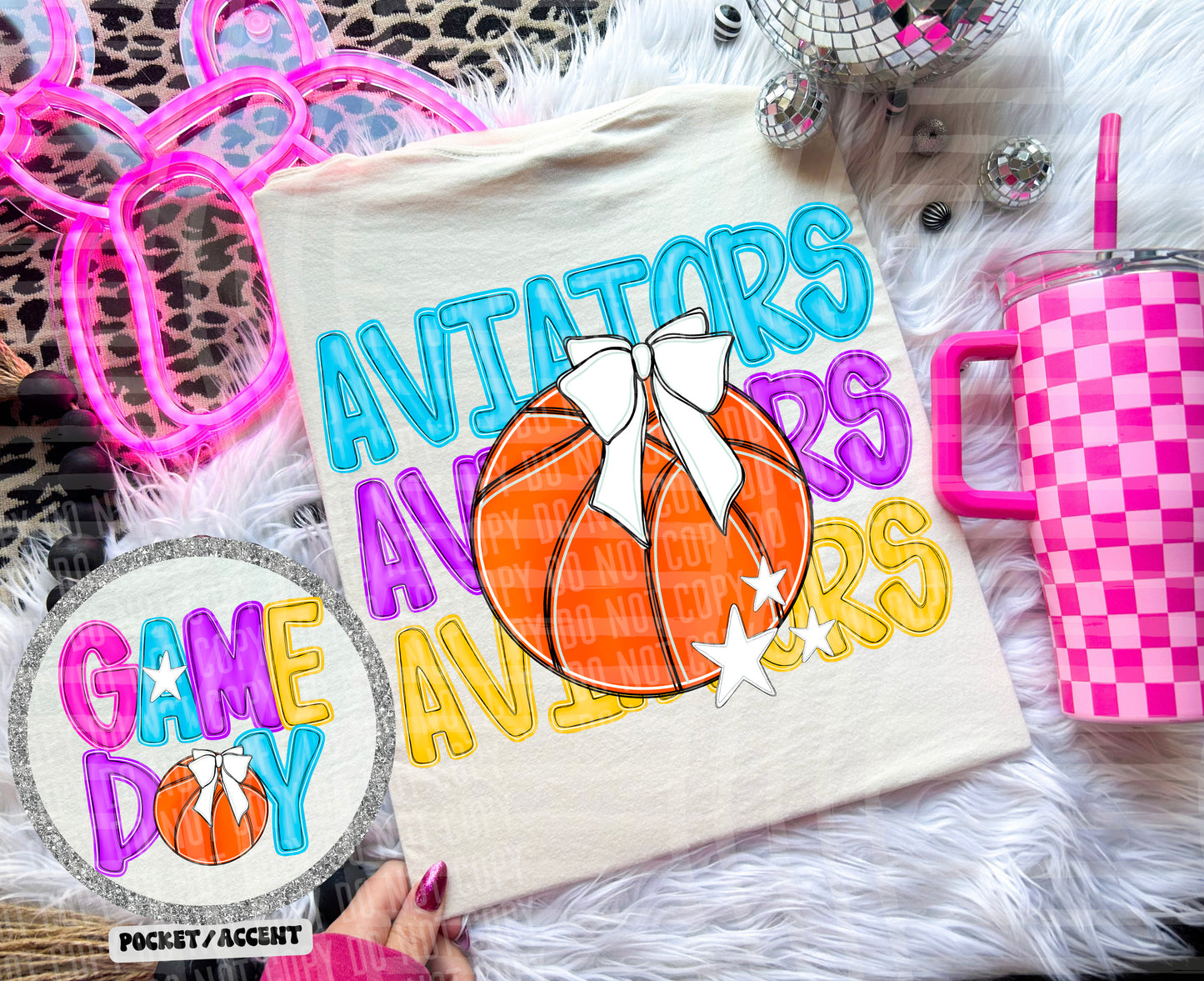 Bright Preppy Stacked Basketball Dropdown Digital Download 300DPI PNG FILE