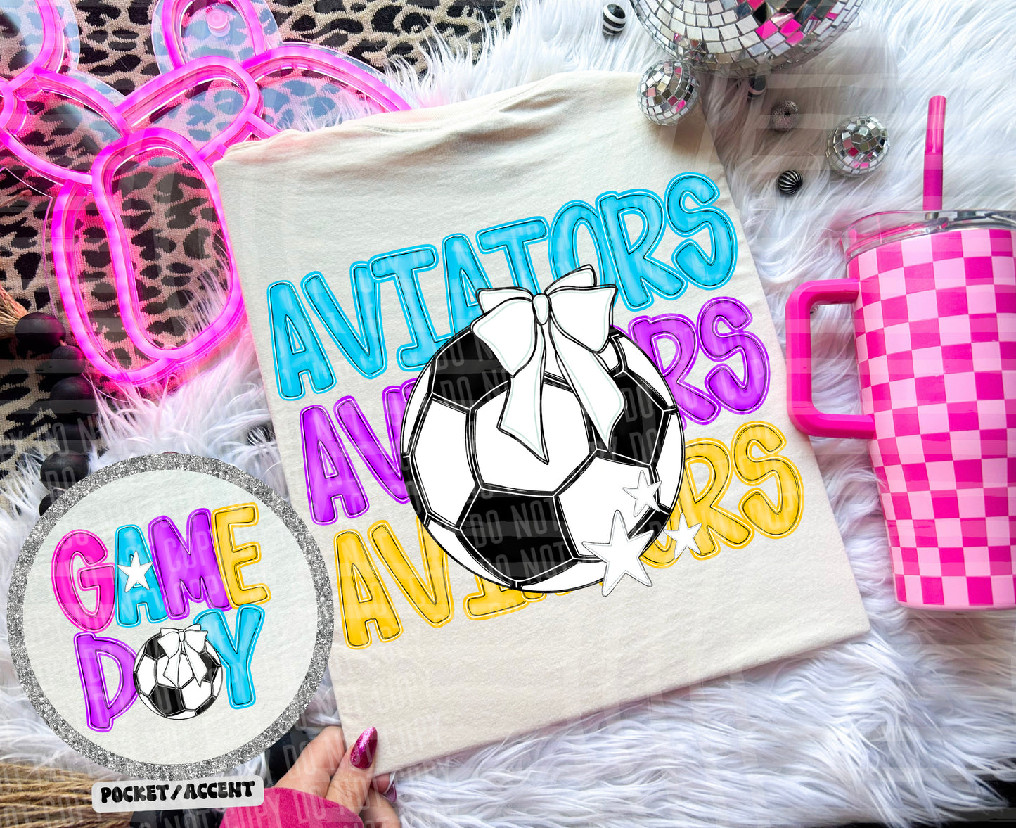 Bright Preppy Stacked Soccer Dropdown Digital Download 300DPI PNG FILE