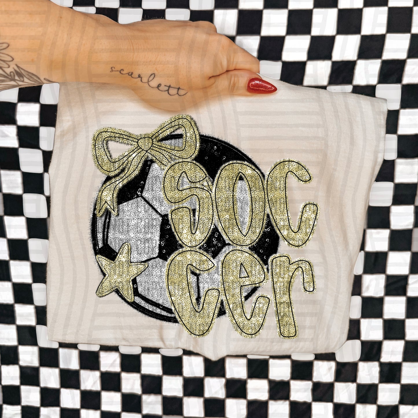 Soccer with bow -Faux sequin- Color Dropdown Digital Download 300DPI PNG FILE