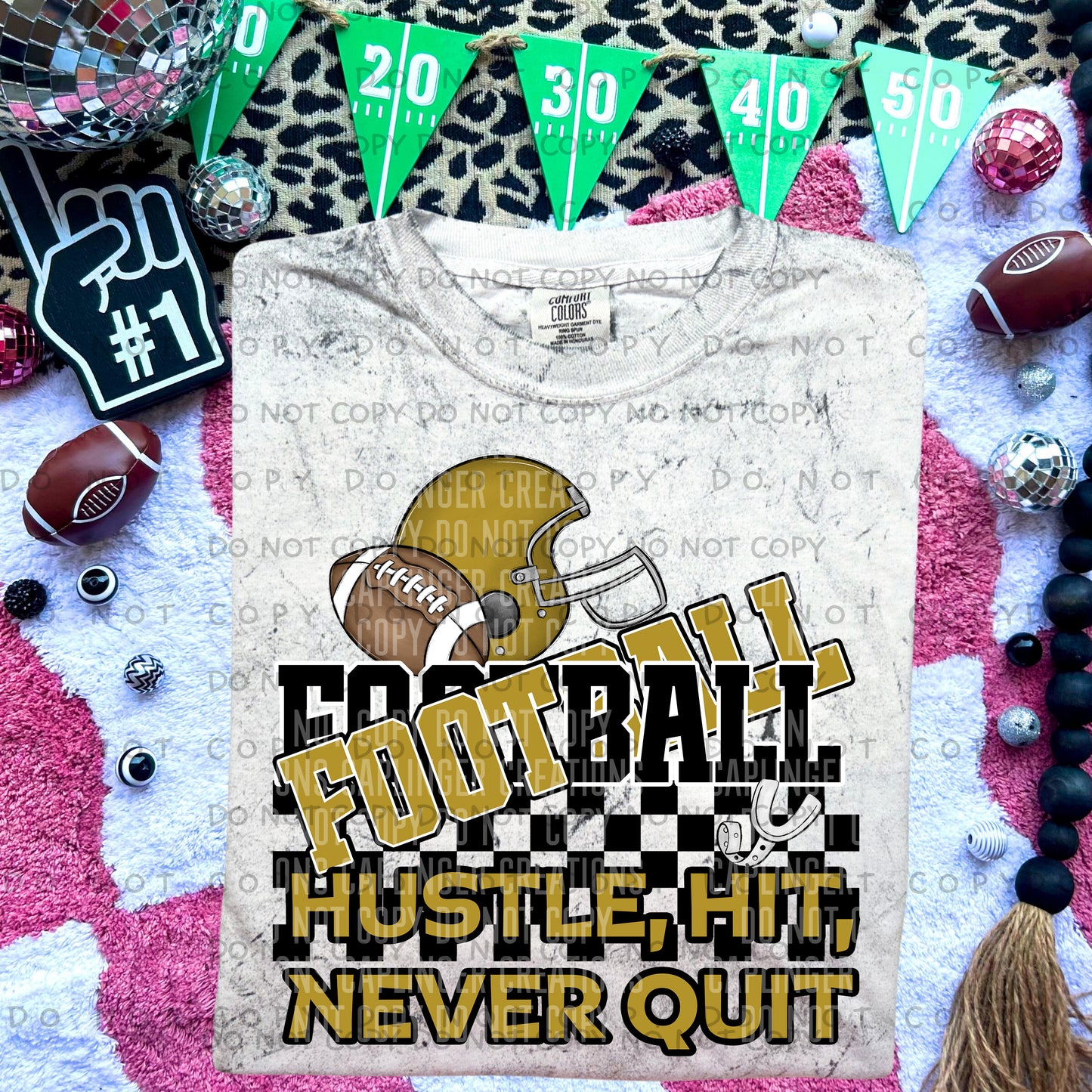 FOOTBALL hustle, hit, never quit - Color Dropdown Digital Download 300DPI PNG FILE