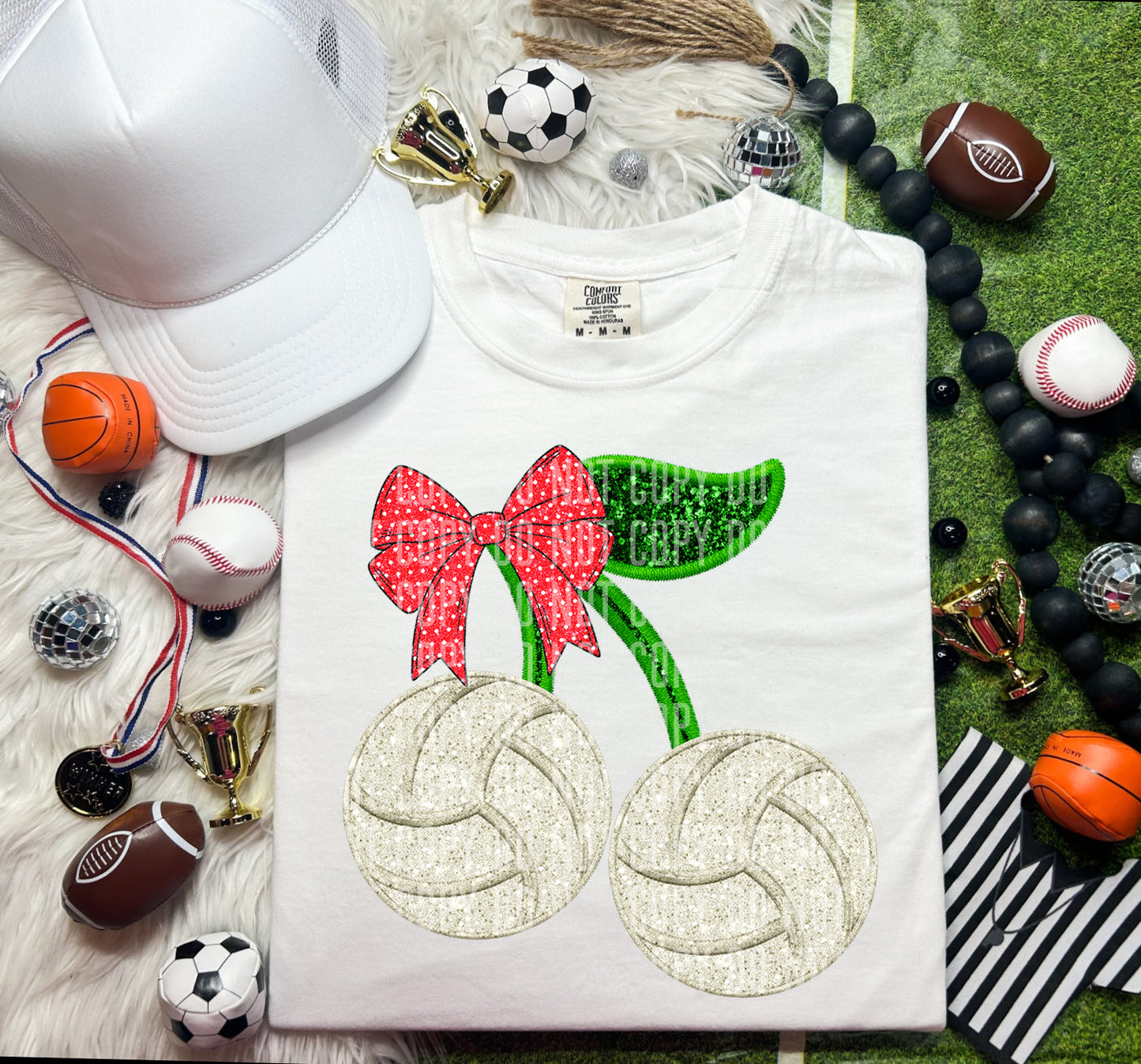 FAUX EMBROIDERY CHERRY SPORTS  - Digital download 300DPI PNG FILE